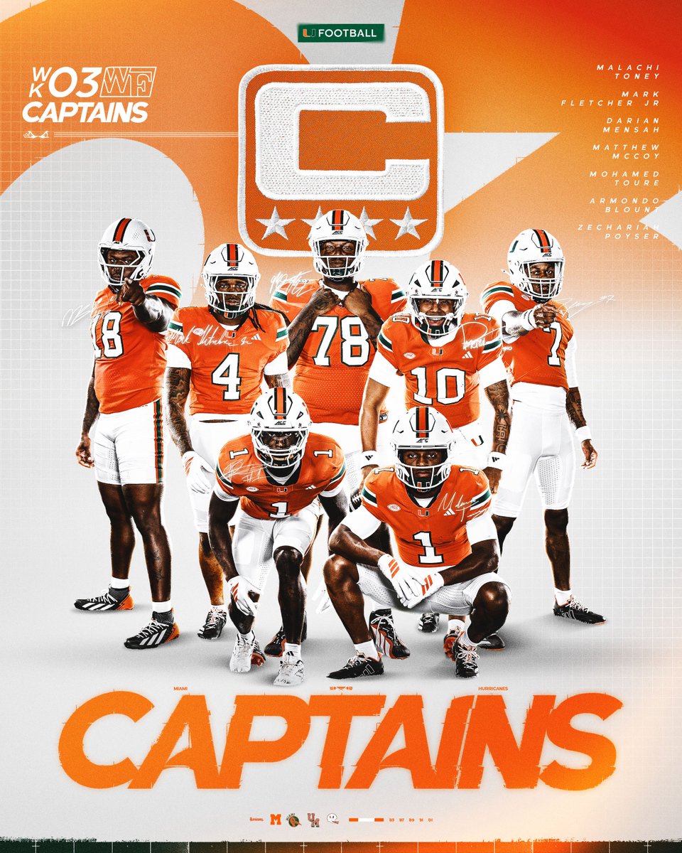 CanesFootball's tweet photo. Captains lead the way 🙌 https://t.co/bibcJZnoPj