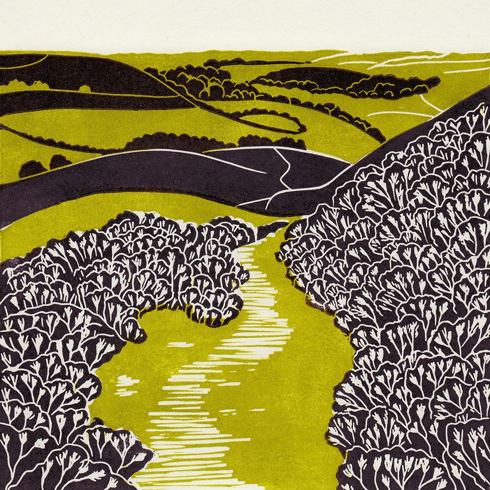 Design_York's tweet photo. On Sunday I’m hoping to go walking in the #NorthYorkMoors. Am I too late for a sea of purple heather? 
This linocut print was inspired by a favourite walk at the Hole of Horcum.

#Linocut #YorkshireArt https://t.co/m24OLHbUO0