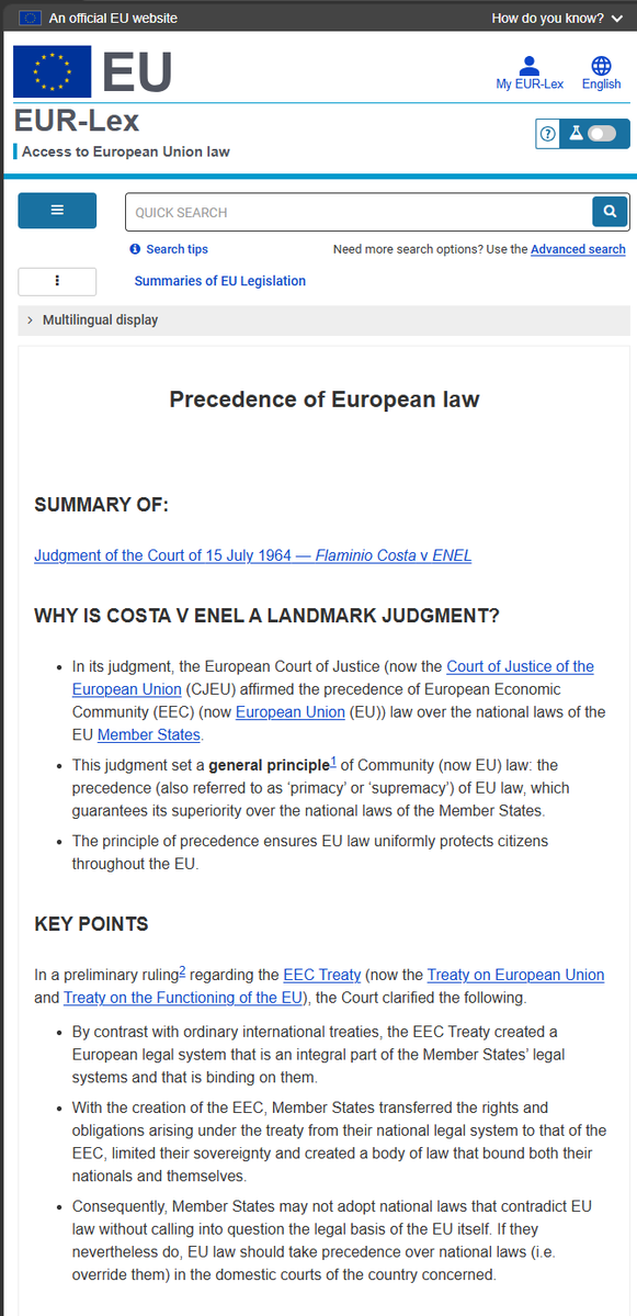 LiveFreeHoney's tweet photo. 💥EU law supersedes members national laws💥 

It's literally on the EU website.
Enjoy being ruled by Brussels Forever Canadians https://t.co/OsX05e7plG