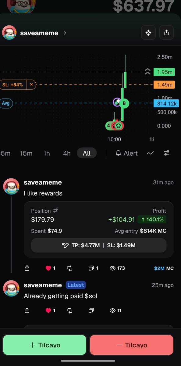 saveameme's tweet photo. @Giftedhand077 Nice to see a runner and thanks @Pumpfun for the stop loss option. That way I can be doing other things and protect my bags! https://t.co/R1f8TOBHZ6