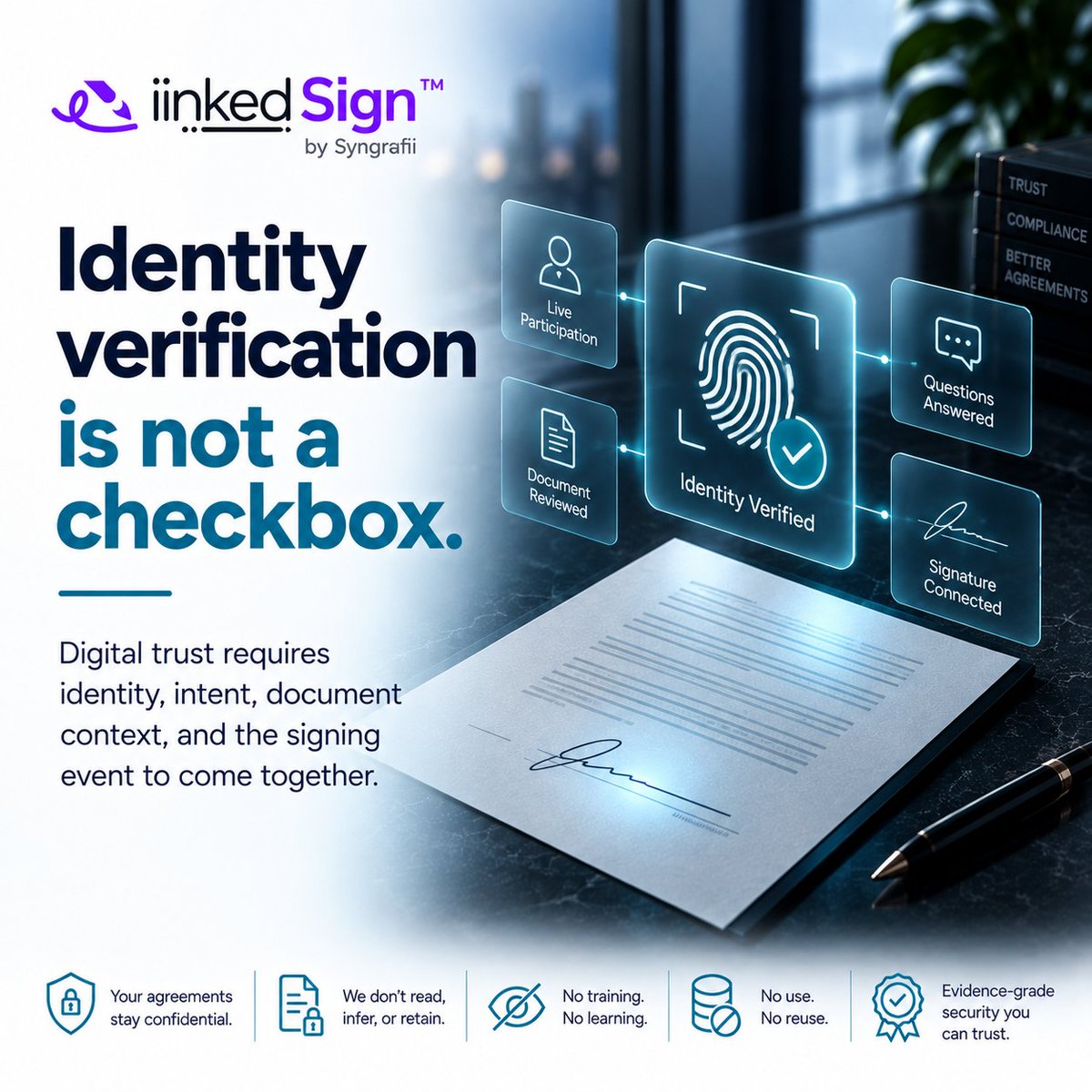 Syngrafii's tweet photo. A meeting can prove that people connected.
It may not show which document version was reviewed.
Read the full article:
https://t.co/9QKAT4CjVJ
#DigitalTrust #RemoteSigning #VideoSigningRoom #VSR #EvidenceGradeAgreements #IdentityVerification #LegalTechnology https://t.co/87RU0ZTe7X