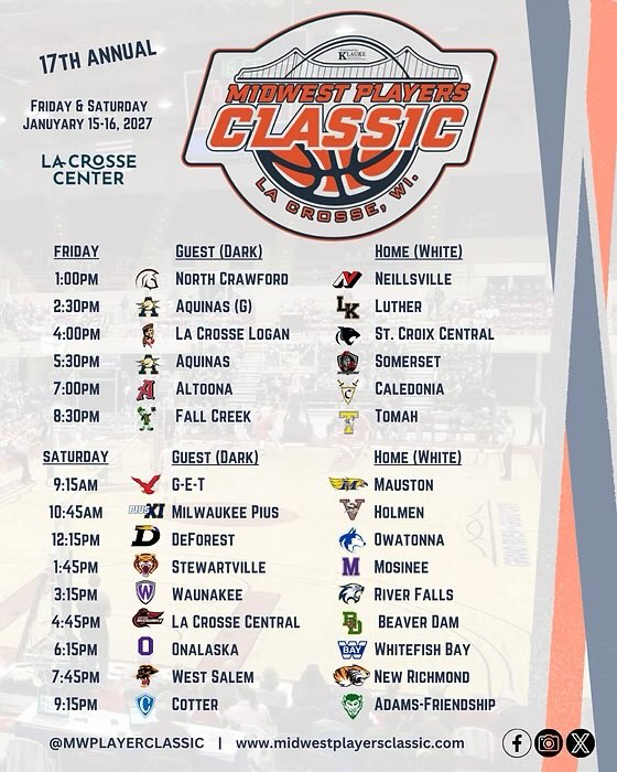 MWPlayerClassic's tweet photo. We are excited to welcome New Richmond as we publish our updated schedule for January 2027! https://t.co/zlpYbfqIvb