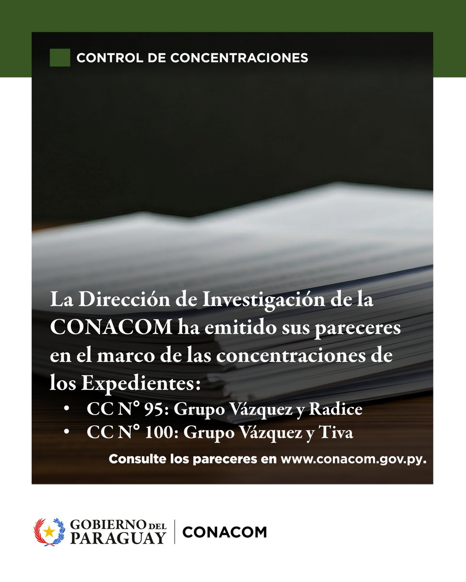 conacompy's tweet photo. La Dirección de Investigación emitió pareceres sobre los Expedientes CC N° 95 y N° 100

Expediente CC N° 95: https://t.co/2GMoxL2X8o

Expediente CC N° 100: https://t.co/6EdooLrPpq

#GobiernoDelParaguay https://t.co/35jTUgRd1z