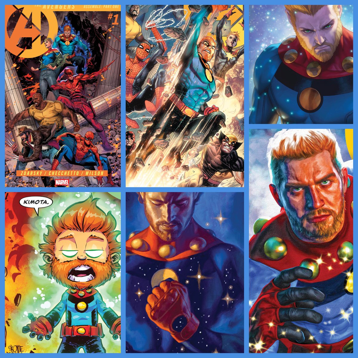 AIPTcomics's tweet photo. ⚡ MIRACLEMAN IS AN AVENGER!

Marvel has revealed the complete #Avengers #1 lineup, with David Colton joining Captain Marvel, #SpiderMan, Daredevil, #Wolverine, and Luke Cage. 

Plus, check out newly revealed covers!

Don't miss it:
https://t.co/uynZzmNiI9 https://t.co/JOGIxGKcBy