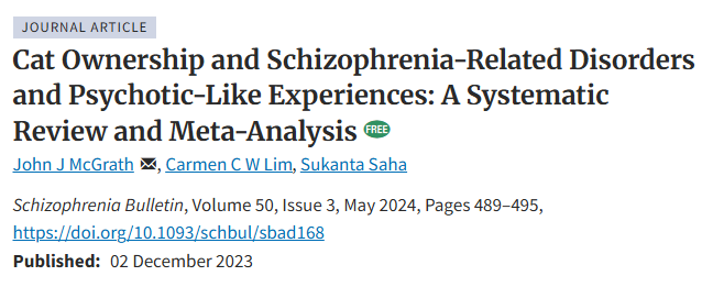 NTFabiano's tweet photo. Owning a cat is linked to twice the odds of schizophrenia. https://t.co/lcMrJTsOBx
