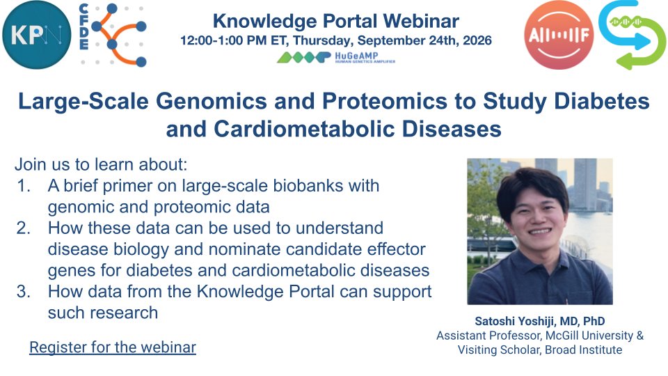 AMP_CMDKP's tweet photo. ‼️Were ONE week from the next #KPNWebinar‼️
🧬  Large-Scale Genomics and Proteomics to Study Diabetes and Cardiometabolic Diseases
📆 Thursday, September 24th, 2026
⏰ 12:00–1:00 PM ET
🎙️ Featured speaker: Satoshi Yoshiji, MD, PhD
💻 Register: https://t.co/efN2lcpwTU https://t.co/08Es7GpEBR