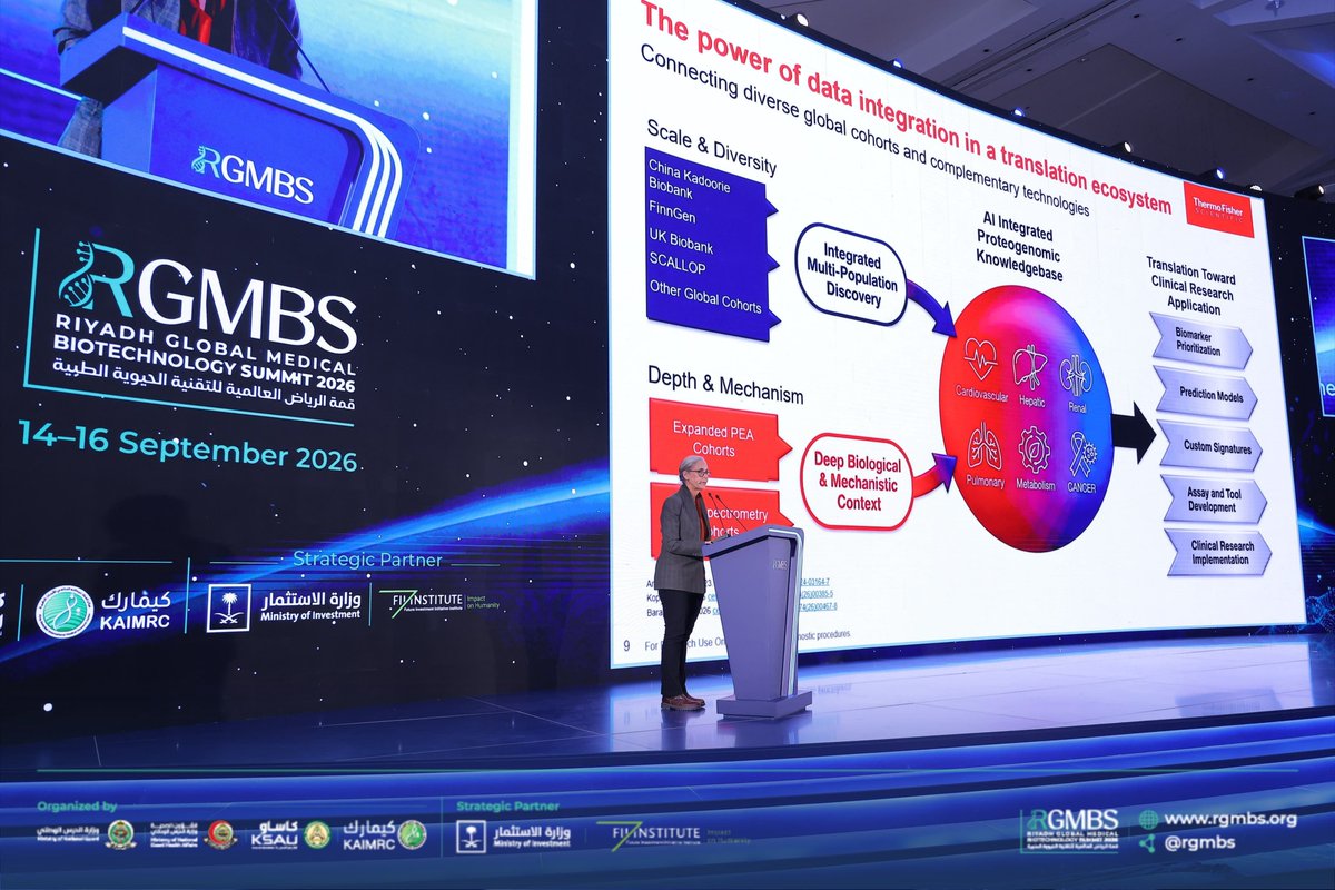 rgmbs's tweet photo. ضمن البرنامج العلمي لقمة الرياض العالمية للتقنية الحيوية الطبية 2026، استعرضت الدكتورة سينثيا لولي، خلال جلسة من بروتيوميات السكان إلى الصحة الدقيقة، أهمية دراسة البروتينات لفهم تطور الأمراض، ودور التقنيات الحديثة في قياسها على نطاق واسع، بما يساعد على اكتشاف مؤشرات تسهم في فهم المرض وتطوير أساليب أكثر دقة للتشخيص والعلاج.

#RGMBS2026
#Medical_biotech_excellence
#قمة_الرياض_للتقنية_الحيوية