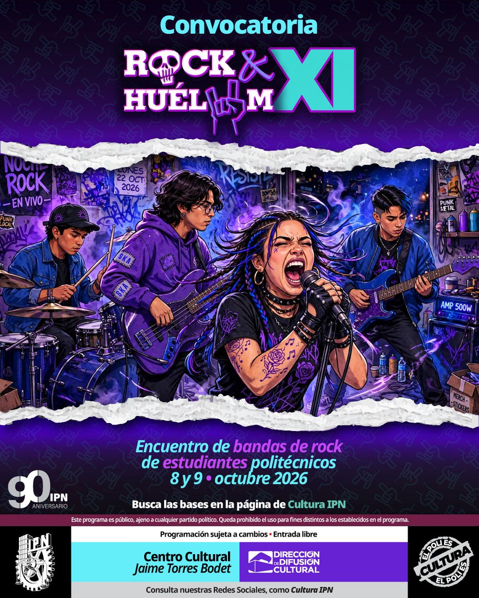 IPN_MX's tweet photo. #CulturaIPN | 🎸 Llega Rock &amp; Huélum XI, donde las bandas de #PolitécnicosDeCorazón toman el escenario para demostrar que en el #IPN también hacemos vibrar la música. 🔥 ¡No te quedes fuera! 

Consulta las bases en https://t.co/CcZgy4re2R 🤟

@IPN_Cultura https://t.co/LscmPheM5T