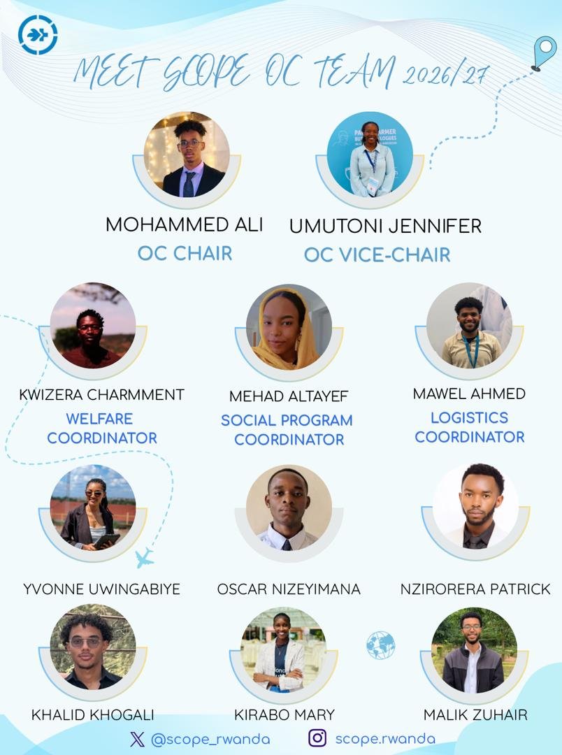 scope_rwanda's tweet photo. New term, new horizons. 🌐
​Welcoming our 2026/2027 SCOPE Organizing Committee team!
​#SCOPERwanda #MEDSAR https://t.co/Tcy91tgjff