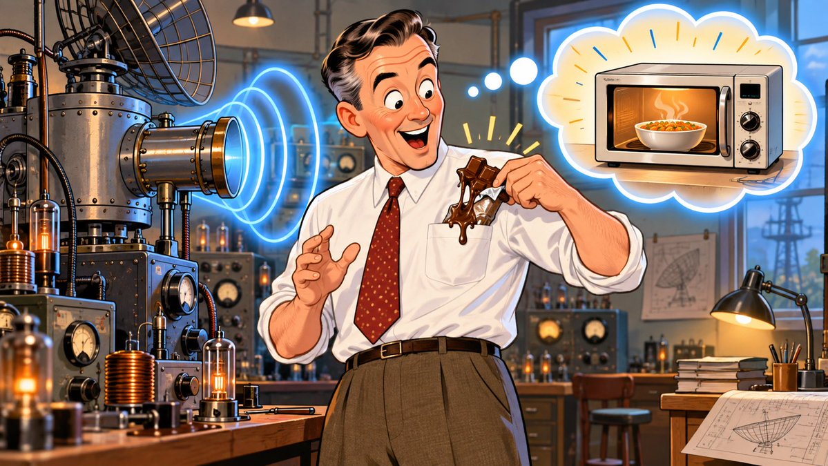 facts_daily7's tweet photo. 🍫 Fun fact: The microwave oven was inspired by a melted candy bar!

In 1945, engineer Percy Spencer noticed the candy in his pocket had melted while he stood near active radar equipment. The accident led him to experiment with cooking food using microwaves. 📡

#FunFact https://t.co/hhiIzRQlpF