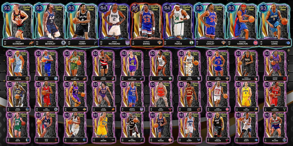 NBA2KMyTEAM's tweet photo. 🚨 Greatness Series Challenges are coming tomorrow with 39 rewards including 95 OVR 🟧 Pixel Cut Patrick Ewing (✨NEW Gem Tier✨)

Here's everything you need to know ⬇️

🏀 Max out Player XP across all 30 NBA teams to earn ☄️Pink Diamond players

📈Complete a Division set to secure a 💫Galaxy Opal Division player

🌌 Complete the two Conferences to earn 🌌Dark Matter players

🏆Complete all 30 to unlock the ultimate reward 95 OVR 🟧✨Pixel Cut✨ Patrick Ewing

🟨🟪🟧🟥🟦 NEW Pixel Cut Gem Tier

Go be GREAT 💪🏆