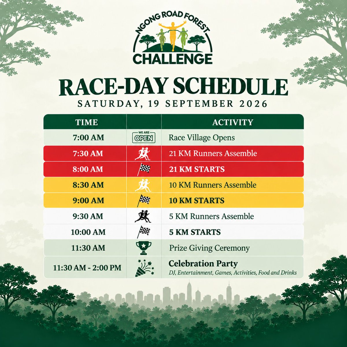 NRFC_ke's tweet photo. 🏃‍♀️🌳 RACE DAY IS ALMOST HERE!
Join us tomorrow for the #NgongRoadForestChallenge

🏃 21KM | 10KM | 5KM
 🏆 Prize-giving
 🎶 DJ &amp; entertainment
 🍔 Food &amp; drinks

📍 Ngong Racecourse
 📅 19 Sept 2026

See you there!

#NRFC2026 #RunForACause https://t.co/yV7iaIkOEu