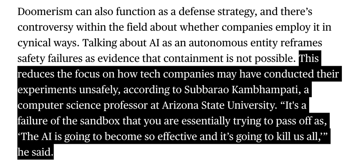 daveyalba's tweet photo. New w/ @rachelmetz: For the past few days, the normie world has been getting a glimpse of the long-running "we're all gonna die" story in AI. But what is it, exactly, that we're talking about when we talk about doom? Or rather, what are we NOT talking about? (Accountability.) https://t.co/6NSLUYTYLm