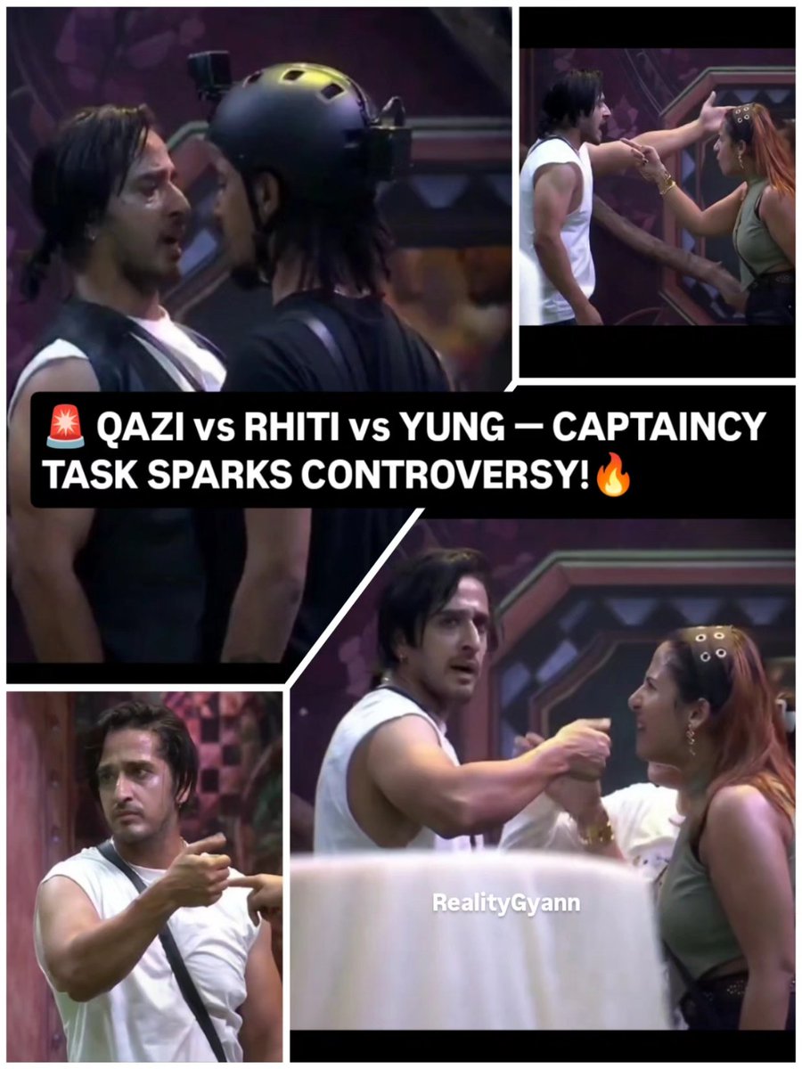 realitygyann's tweet photo. 🔥 QAZI vs RHITI vs YUNG!

Captaincy task gets heated as Qazi tries to knock down Kanika’s apples. Rhiti objects, Qazi says he was just playing the task, and Yung backs Rhiti.

Qazi later alleges the “woman card” was being used. 👀

Who do you think had a point?

#BiggBoss20 https://t.co/Tywm739LCJ