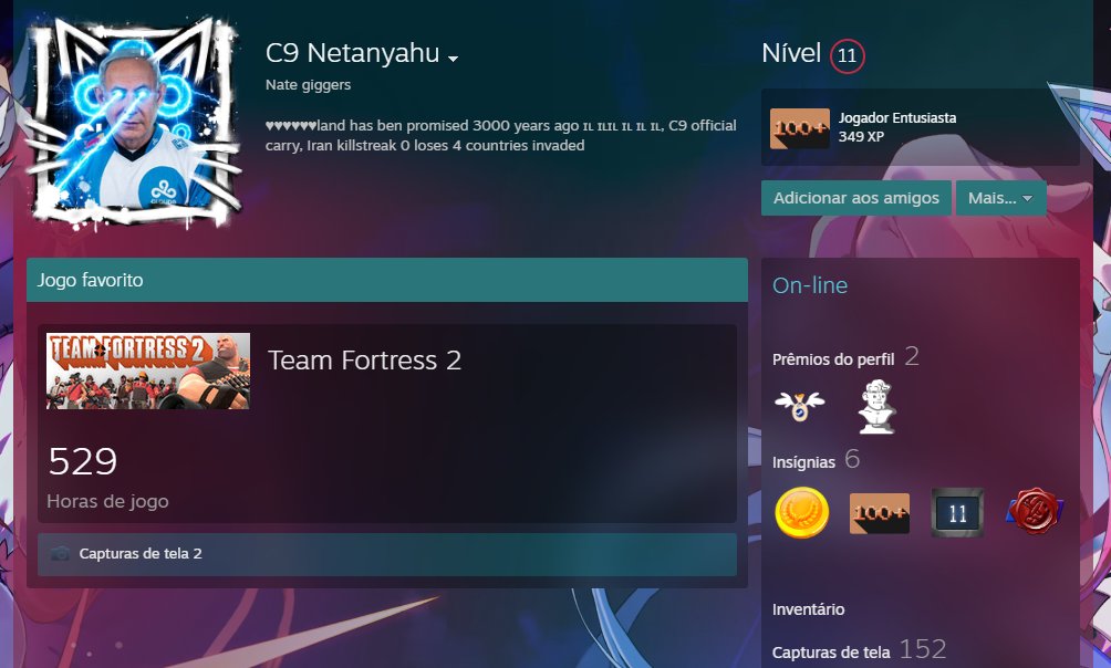 luisdoquerosene's tweet photo. PRA TODO MUNDO QUE TEM STEAM:
denunciem a conta "C9 Netanyahu". tava jgd sniper elite dai essa criatura começou a xingar um mano com n word (no pejorativo) pq ele tava supostamente de hack (n tava).
ia ser HILÁRIO se esse racista perdesse o acesso da conta de 11 anos dele https://t.co/h3KnBKn0sl