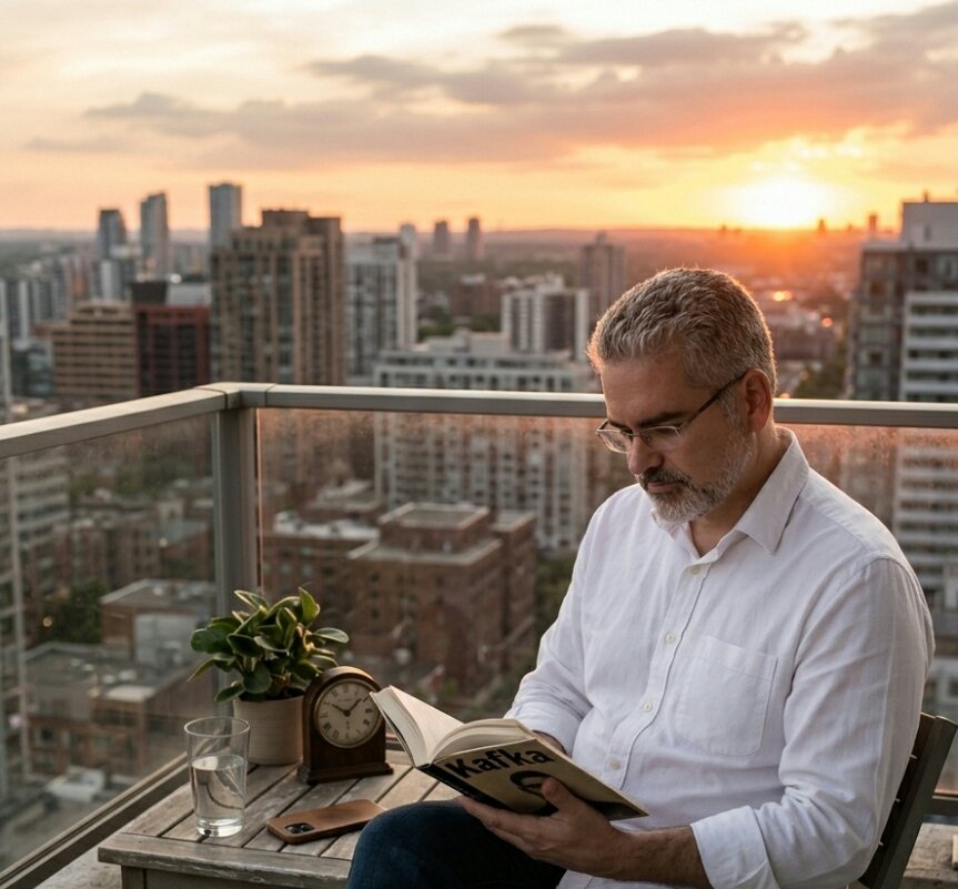 JP8893_'s tweet photo. A minha sobrinha apanhou-me a ler ao pôr do Sol. Está imagem fica a milhas das minhas porque foi tirada pelo iPhone que lhe ofereceram. #Eu #PôrDoSol #Ler #Kafka #HomemDeMeiaIdade https://t.co/dEIFx44gQz