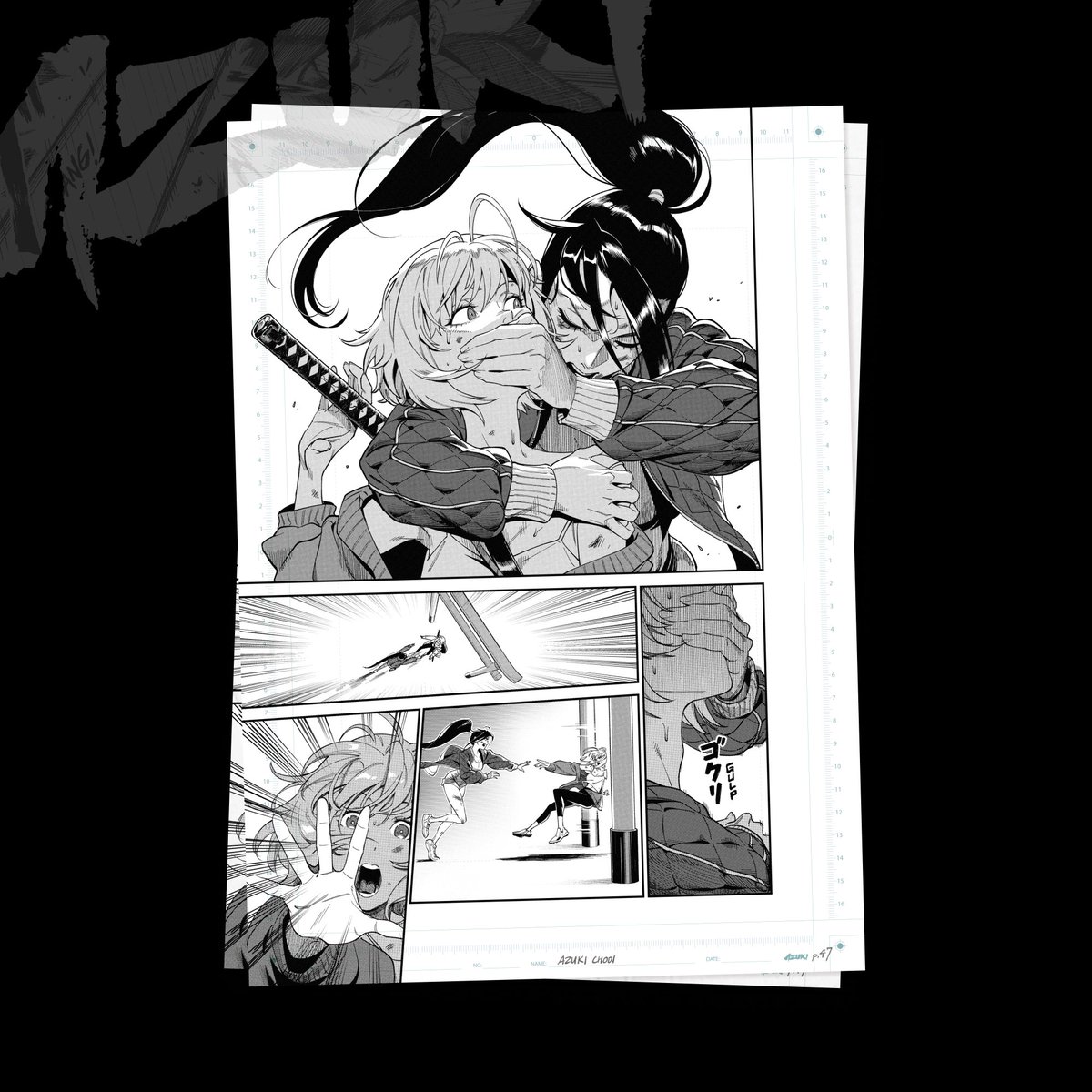AzukiManga's tweet photo. Obsessed with the AZUKI art? Get a Manuscript Art Print!  

Page 47 is Arnold Tsang's favorite page in the chapter. 
Made to order, open until Chapter 2 drops on October 15.  

Order now on https://t.co/xb5P7hG0Ye https://t.co/BeDHPJVLjF