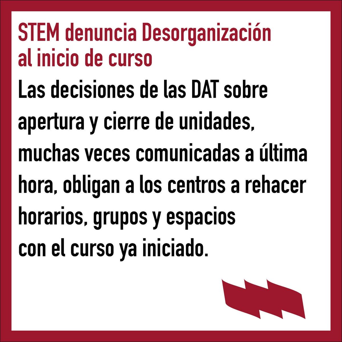stemstes's tweet photo. 📄 COMUNICADO:

Desorganización y falta de planificación en el inicio de curso. Un ataque más a la Educación Pública.

🌐 Ver en web de STEM:

https://t.co/s8utSQONp2 https://t.co/fusbo0I1ez