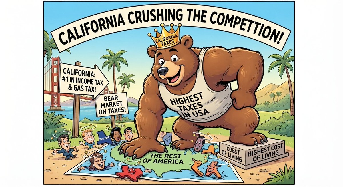 BCT792's tweet photo. @CAgovernor Newscum.  California is highest tax state in America for last 20 years. Gas cost way more for 20 years.  Lost millions of people since 2001. https://t.co/iVSQh8kCzi