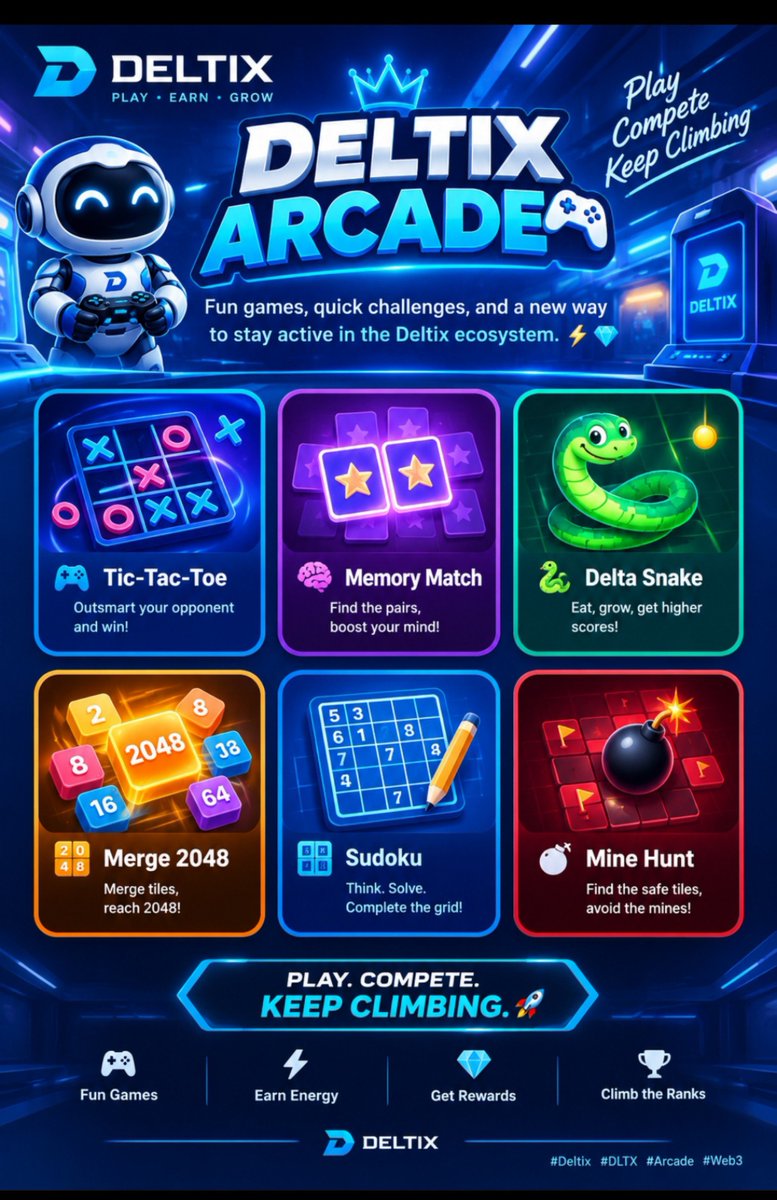 Cuteeva08's tweet photo. Deltix Arcade 🎮

Fun games, quick challenges, and a new way to stay active in the Deltix ecosystem. ⚡💎

🎮 Tic-Tac-Toe
🧠 Memory Match
🐍 Delta Snake
🔢 Merge 2048
🧩 Sudoku
💣 Mine Hunt

Play. Compete. Keep climbing. 🚀

#Deltix #DLTX #Arcade #Web3 https://t.co/hkWgaAQru2