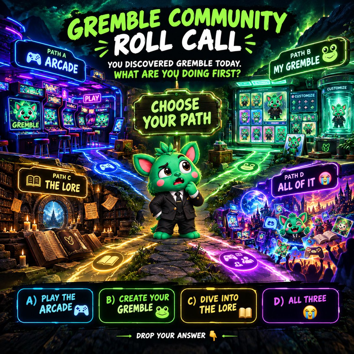 Willd365's tweet photo. Every Gremble has a path ๐๐ธ
Me? Iโm taking D and figuring out the lore while Iโm at it ๐ญ
Which one are you choosing? ๐ข @GrembleCoin #Gremble https://t.co/9MmyCWmdYE