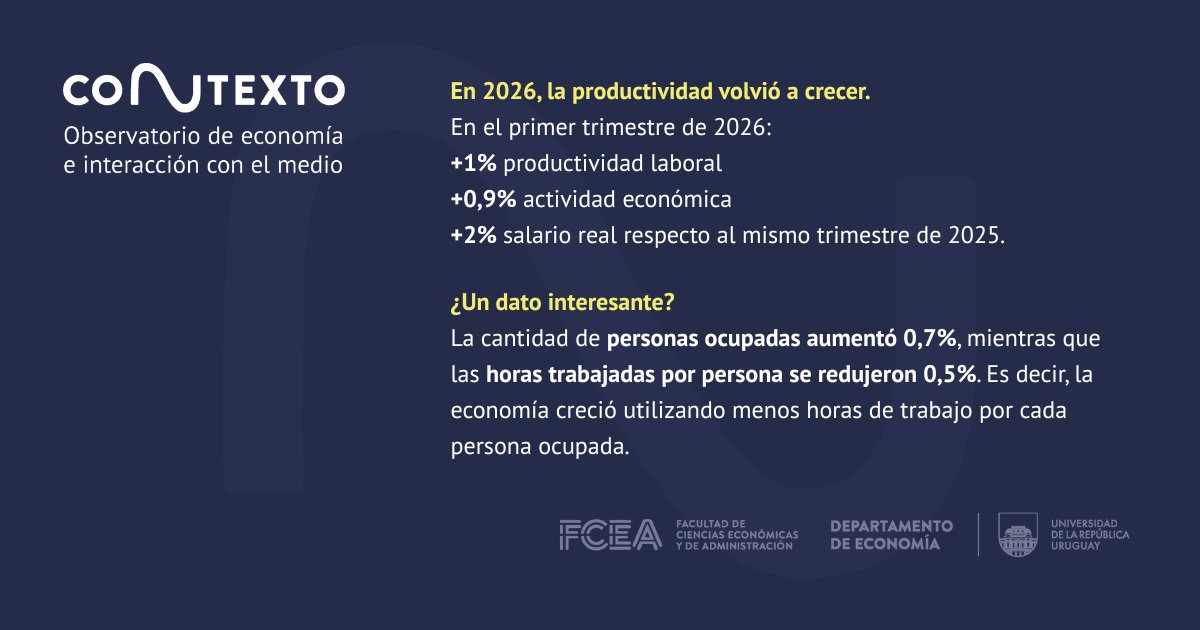 FCEA_UdelaR's tweet photo. 📈 Este análisis estudia su comportamiento reciente y muestra una mejora en el primer trimestre de 2026, aunque persisten desafíos desde una perspectiva de largo plazo y diferencias entre sectores. 📃

🔎 Te invitamos a leer el informe completo... https://t.co/I5TP6z1YrL