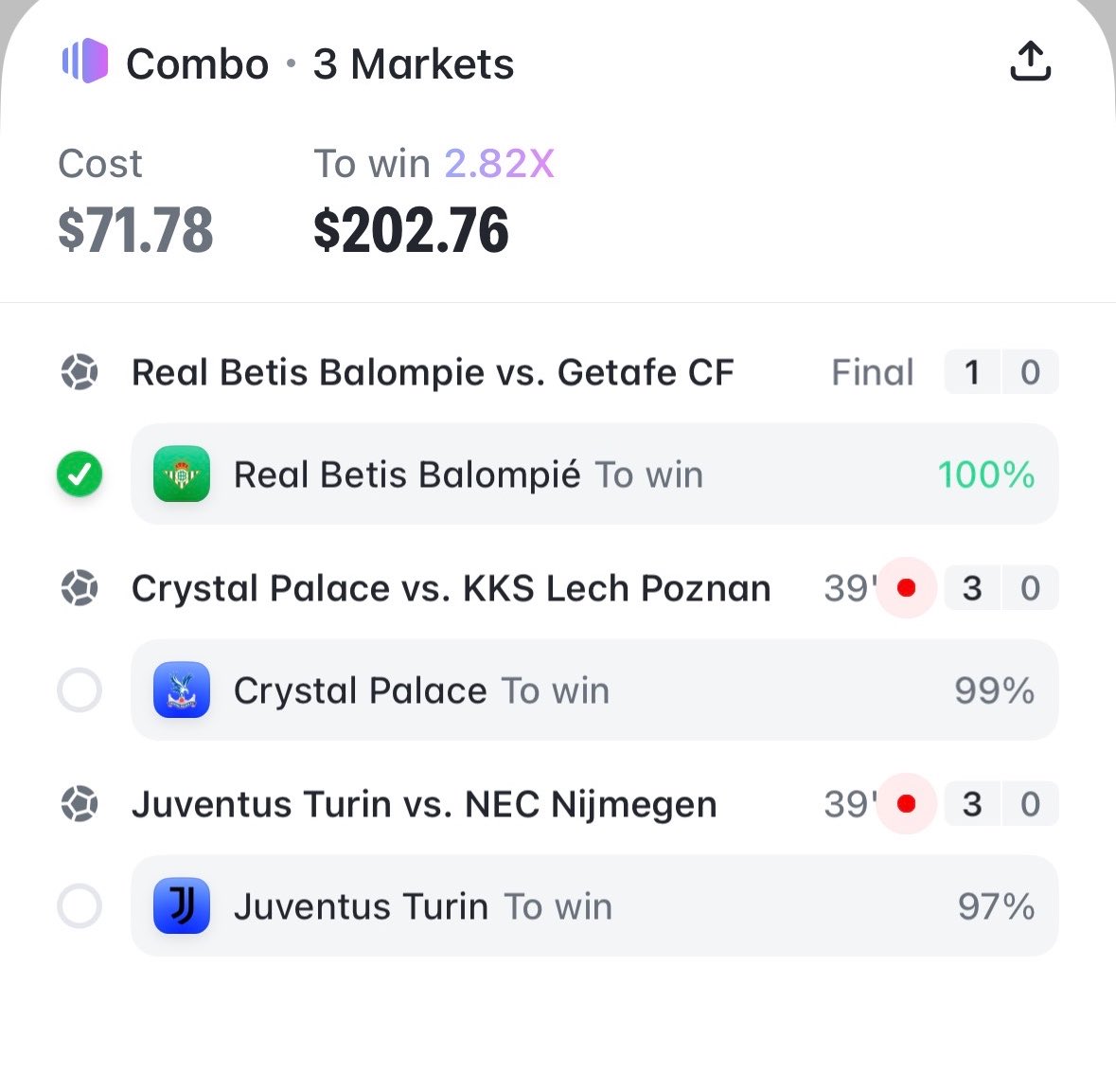 EliDujopicks's tweet photo. LETS GOOOO! Make that 2 slips in a row!! Like and follow to cash more slips. Maybe an NFL lock for tonight 👀 #Gambling𝕏 #uel #soccer #laliga #polymarket #kalshi https://t.co/led2V79ySD