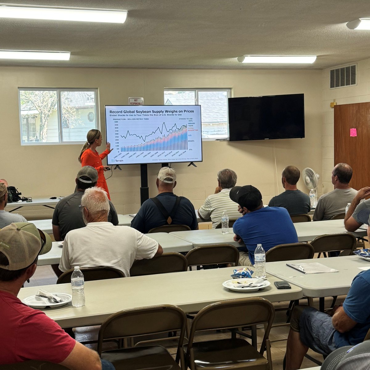 TerrainAg's tweet photo. On the heels of scouting the western leg of the @profarmer Crop Tour, our Bree Baatz (@BBaatz1983)  shared her latest #corn and #soybean insights with @FCSAmerica customers in southeast Nebraska. 

According to Bree, high notes right now for Nebraska farmers include:  

🌱 Domestic crush is lifting demand for soybeans.

💲Record corn and soybean yields in Nebraska likely won't be repeated this year. Prospects for less supply and rising demand will be supportive for higher basis.

 📰 Bree recently co-authored a pre-harvest outlook with Terrain analyst Marc Rosenbohm, where they shared price forecasts based on various yield scenarios: https://t.co/sHSDgmu9q0

🔎 Stay tuned for our #grain team's Q4 Corn and Soybean Outlooks!  

#PFTour26 #AgInsights