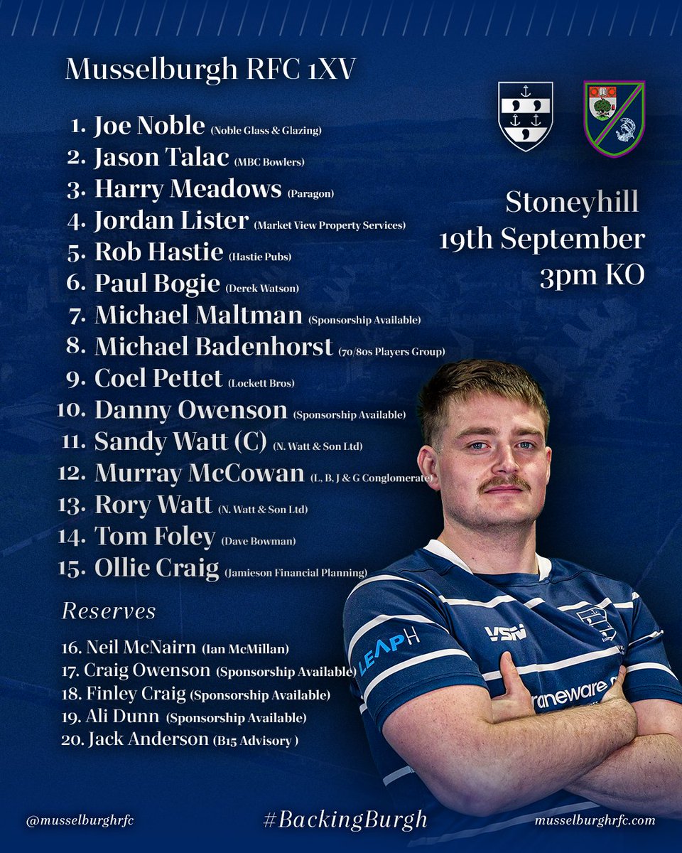 MusselburghRFC's tweet photo. ๐ / Tomorrow's 1XV to take on GHK ๐
#BackingBurgh https://t.co/yav1GkbX0k