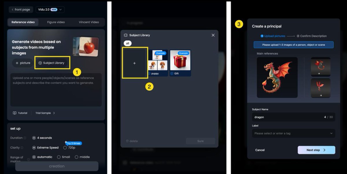 AIDailySignals's tweet photo. one of the best parts of vidu 2.0 is the subject library

upload a few reference images, save the subject, then reuse it in new videos

way easier to keep characters and objects consistent. if you’re using ai video, try multiple angles as references... https://t.co/HDXqkluNv6