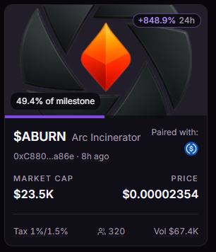 arcincinerator's tweet photo. @arc Airdropping cash to $ABURN holders like BRRRR!

50% milestone celebration burn inc! https://t.co/7LGLc0sKMx