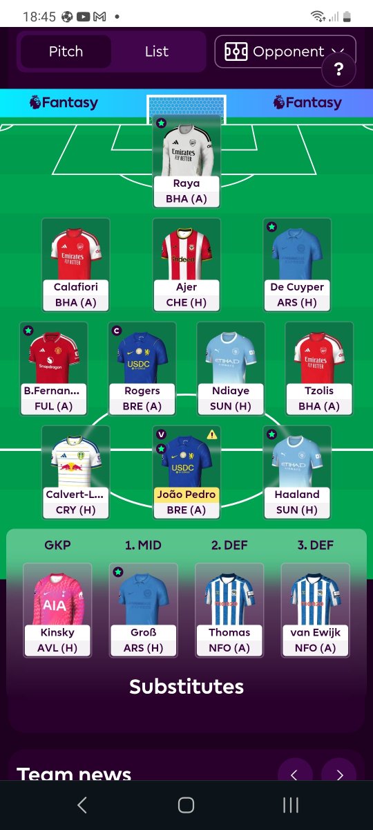 Strang3rman1's tweet photo. @GianniButtice I only have 1ft. Really not happy with this team. I still have fh and wc in hand. I'm really tempted to play fh now and hit wc over the break https://t.co/XxfRE3pjf8