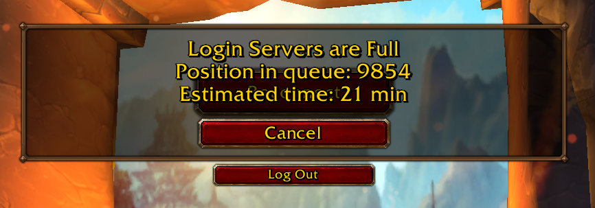ursthegormless's tweet photo. @AggrendWoW Definitely feeling the megserver vibe. This is my second time in queue too. lol https://t.co/trAiRu4vSt