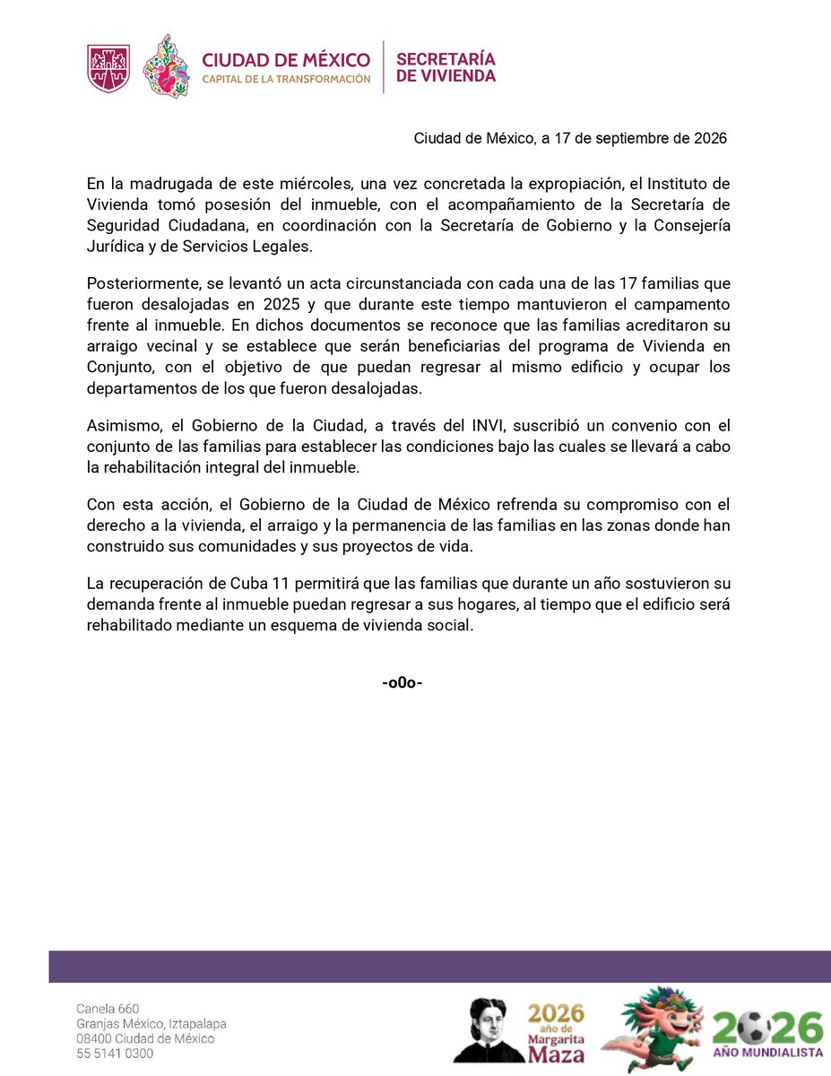 Vivienda_CDMX's tweet photo. #Boletín | Las familias de República de Cuba 11 podrán regresar al inmueble que ha sido parte de su historia y arraigo en el Centro Histórico.

El @GobCDMX concretó su expropiación a favor del @INVICDMX, que ya tomó posesión del edificio e iniciará los trabajos para su rehabilitación.

Conoce los detalles. 👇🏼