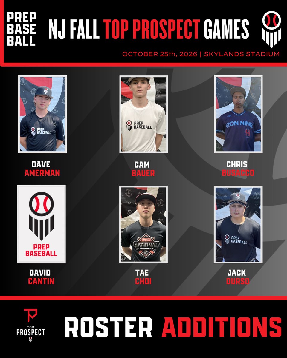PrepBaseballNJ's tweet photo. Please welcome the following players to our NJ Fall Top Prospect Games💪

📆: October 25th, 2026
📍: Skylands Stadium - Sussex County
🙋‍♂️: 2028-2030 grads

Register HERE 👇👇👇👇👇

🔗: https://t.co/wtqlW3S5kg https://t.co/IXsFWqdisF
