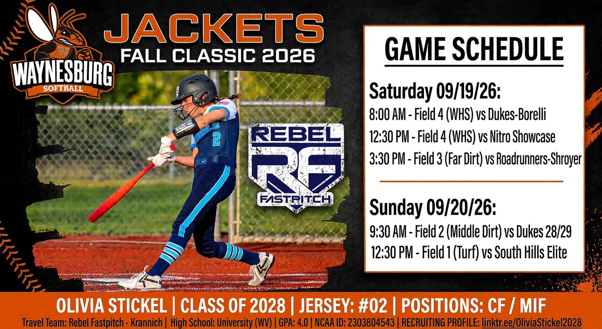 OStickel2028's tweet photo. It's time for some Fall Ball🥎 in Waynesburg, PA at the Jackets Fall Classic this weekend!  #JacketUp🐝
@ExtraInningSB @CoastRecruitsSB @LegacyLegendsS1 @WUJacketsSB @TOP_D1RECRUITS https://t.co/E7FummADDr