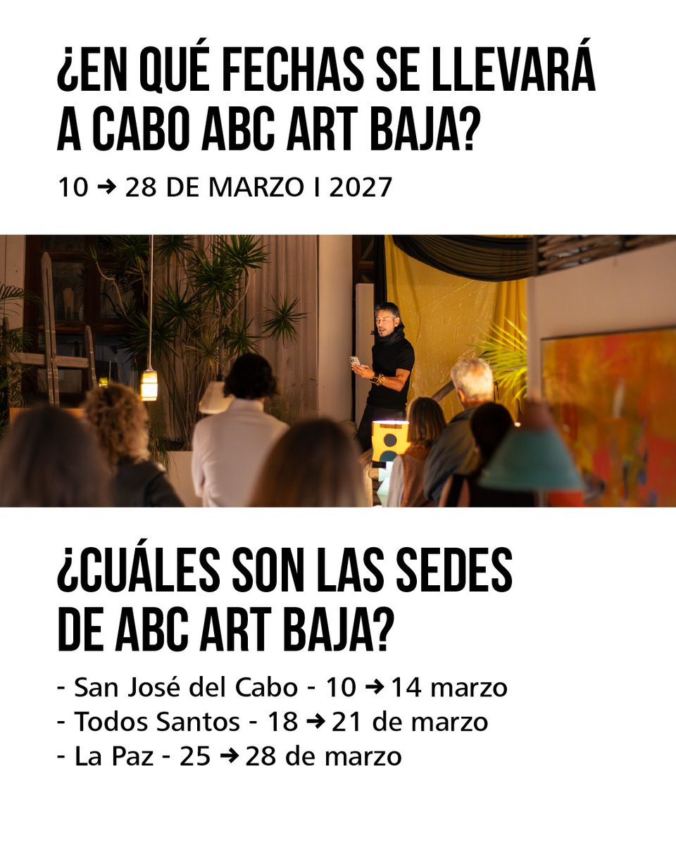 ABCARTBAJA's tweet photo. Todo lo que necesitas saber para participar en ABC ART BAJA CALIFORNIA 2027.
Consulta las preguntas más frecuentes y encuentra la información necesaria.

APLICA AQUÍ →
https://t.co/MIjHA5BEH1

#ABCARTBAJA #PLATAFORMAABC #SALAABC #LOCALABC #PATIOABC #SONIDOABC https://t.co/bphX093RdN