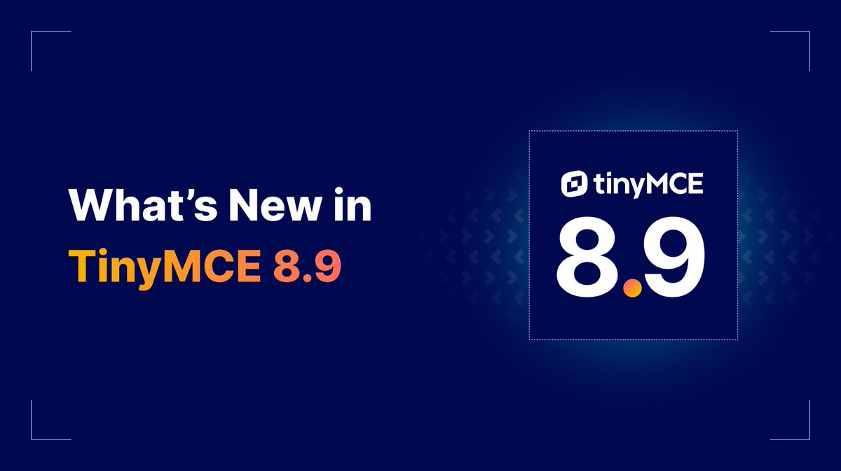 joinTiny's tweet photo. TinyMCE 8.9 is here 🎉

Resizable sidebars, so comments and AI get the room they need and you get it back when you want to write.

Comment highlights stay visible with the sidebar closed, so nothing gets overwritten by accident.

Read full blog: https://t.co/jvwoHHLg6J https://t.co/sPkwvvxij4