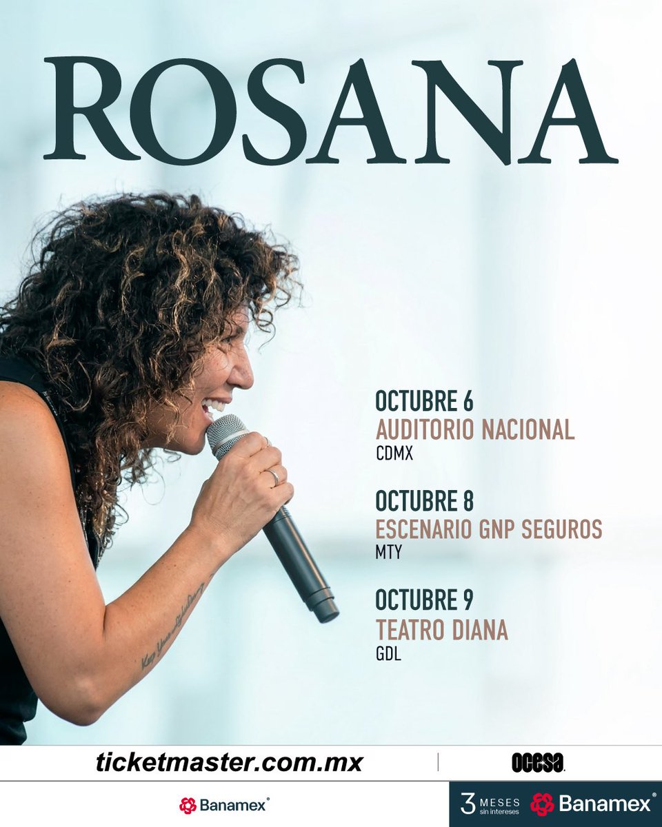 ocesa_pop's tweet photo. ¡Rosana llega a México este octubre para deleitarnos con su voz! 🎤🎶🔥 Corre HOY por tus boletos a @Ticketmaster_Me 
https://t.co/gDs6hypsAQ https://t.co/vNLKKNmCOo