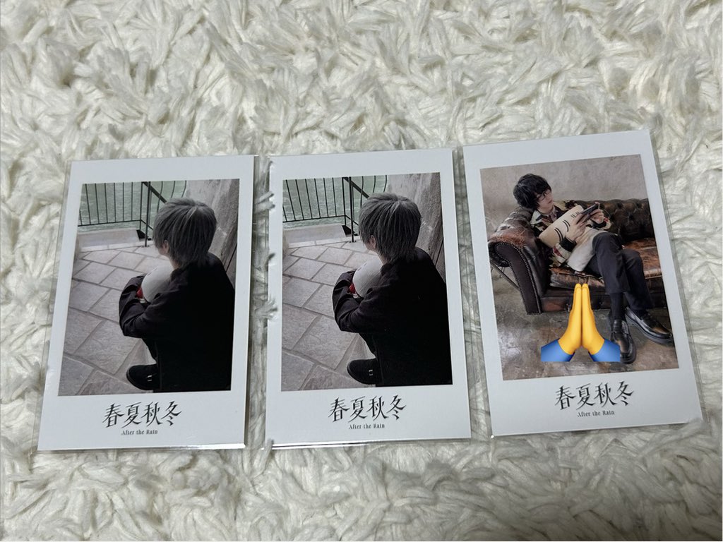yu71954061's tweet photo. After the Rain AtR 春夏秋冬　アルバム　CD  自撮りチェキ風カード　チェキ　トレカ　交換

譲）画像1枚目　
④🤍が撮った💙　×2
アニメイト特典缶バッジ（チェキ1枚に対して1点まで+でお付け可能です）

求）画像2枚目　👑
⑥🤍が撮った2ショット　×2

1点〜でもお気軽にお声掛けください🙇‍♀️ https://t.co/11iQQ1UCPQ
