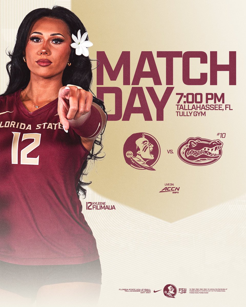 FSU_Volleyball's tweet photo. Tonight’s main event 🎬🏐

🆚 Florida
⏰ 7:00 PM
📺 ACCN https://t.co/7NTUJSDHrS