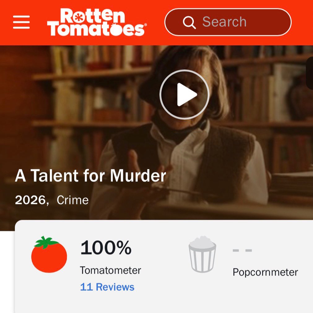 thinkercooke's tweet photo. ‘a talent for murder’ debuts at 100% on rotten tomatoes.

in theaters on october 23. https://t.co/MbhJwJX9c8