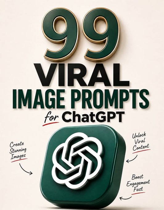 SuccessBluePrtX's tweet photo. 99 Viral image prompts for ChatGPT

Bookmark it for the future! https://t.co/L0QkhxNO14