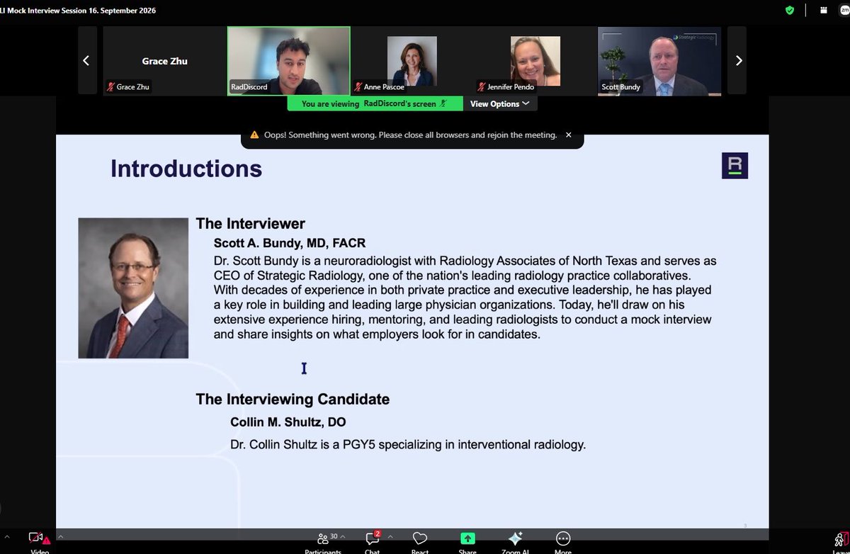 RadDiscord's tweet photo. Huge thank you to Dr. Bundy for an insightful session on navigating radiology interviews and private practice! 👏

A few key takeaways: • Be genuine and make strong eye contact • Do your research beforehand • Understand the organization’s leadership and governance • Keep the first interview straight forward: save compensation, RVUs, benefits, and contract details for later rounds

📸 A few highlights from the session attached! 

Next session info coming soon 👀

@RadiologyACR #ACRRLI #radiology