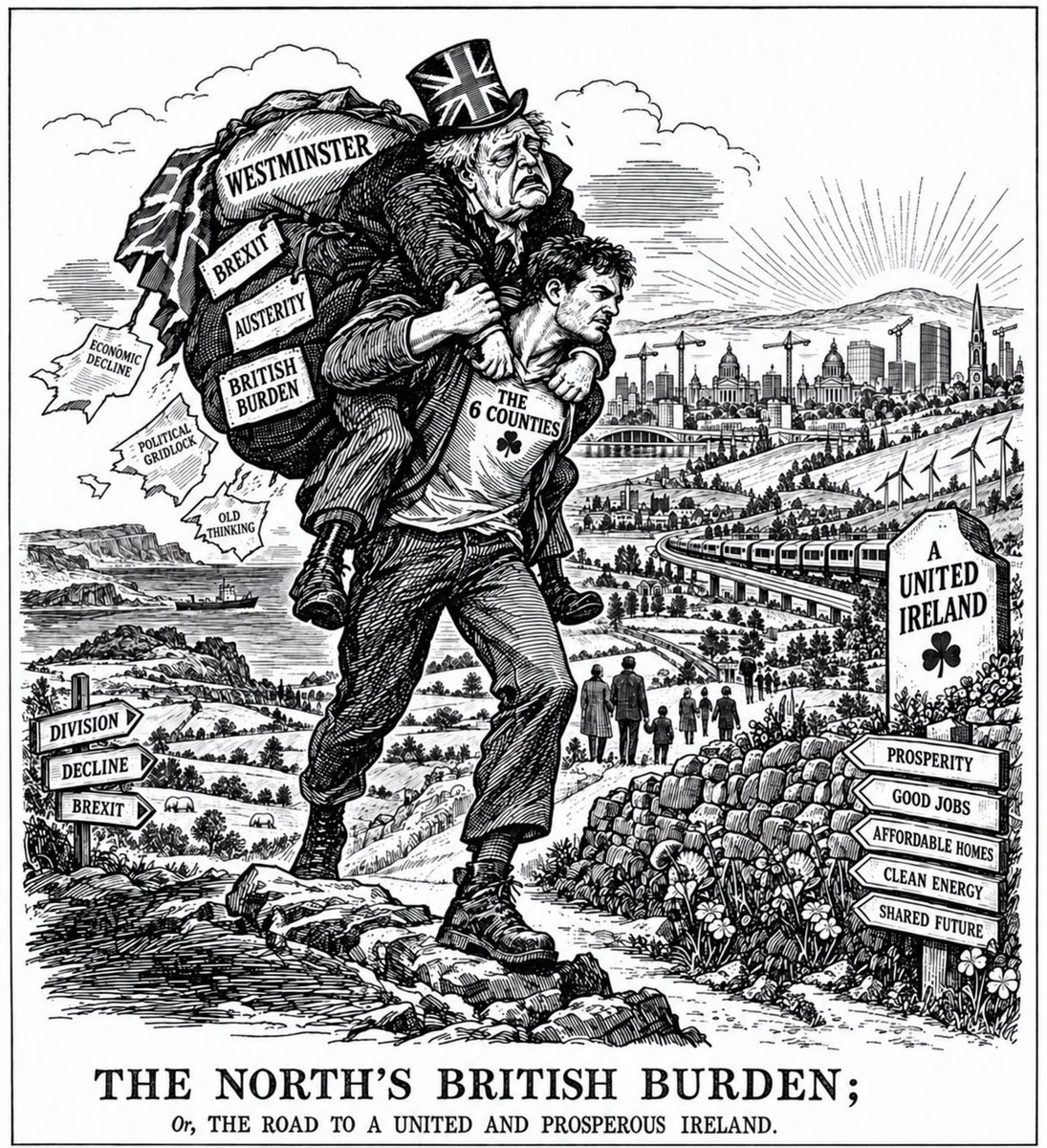 AodhMorONeill's tweet photo. Britain once racially caricatured Ireland as the burden. Today the 26 counties have GDP per head of about €104.3k, versus €49.3k in the UK (World Bank, 2024). That old image has been turned on its head. The 32-county debate now takes place in a very different Ireland. 🇮🇪 💪 https://t.co/Y3uCso0RWo