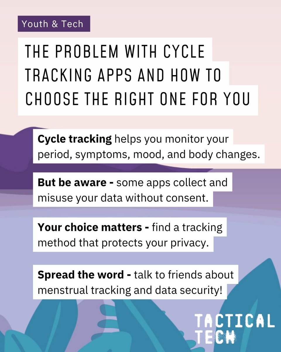 Info_Activism's tweet photo. 🩸 Period tracking apps often share more of your data than you'd expect. 

Our new Data Detox guide shows safer ways to track your cycle: https://t.co/EwBX3bHPN2

Interested in the Data Detox Kit? Contact us at datadetox@tacticaltech.org https://t.co/3iSmOFnMCi