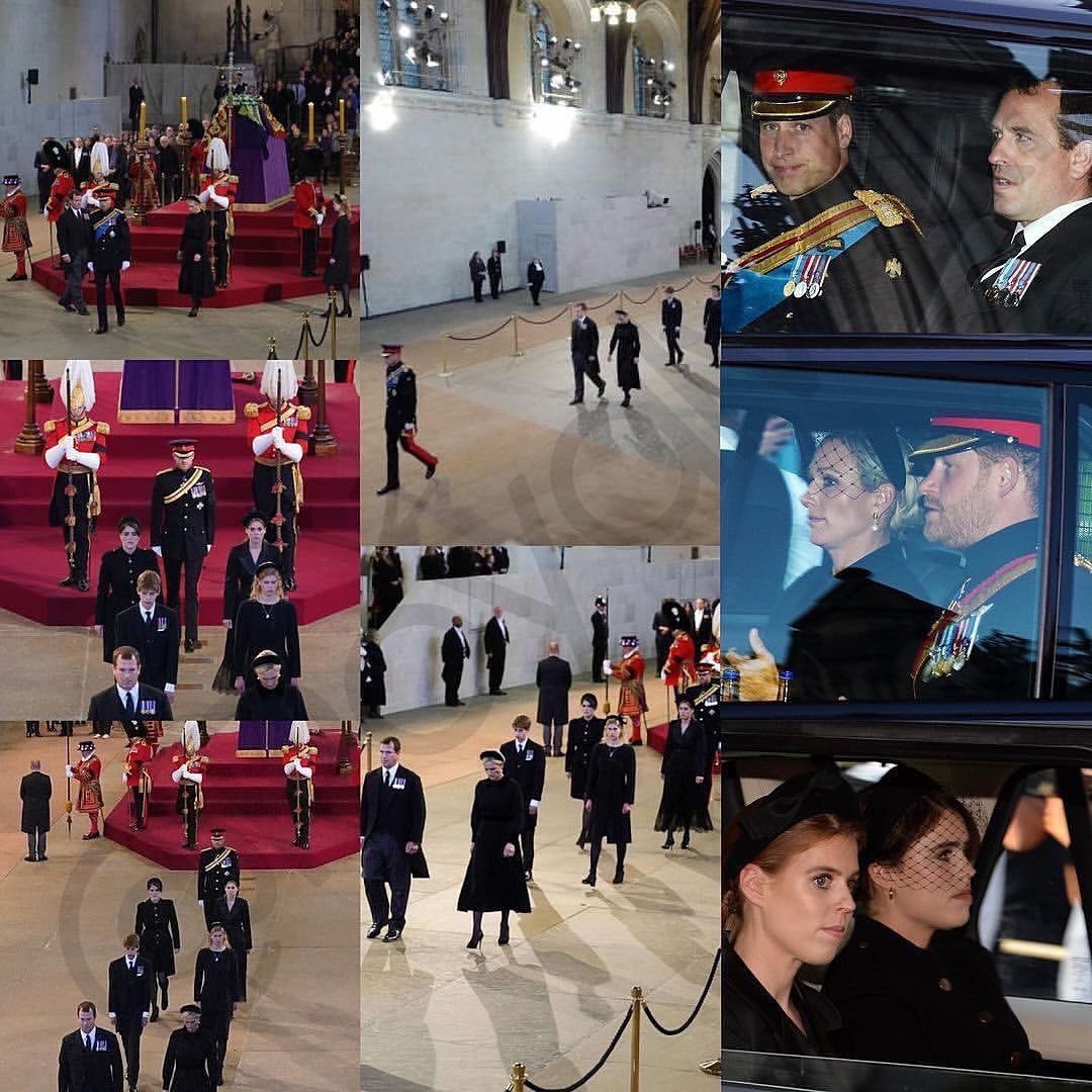 RoyalWikipedia's tweet photo. On this day in 2022, Her late Majesty Queen Elizabeth II’s grandchildren made history as they stood vigil over her coffin in Westminster Hall❤️
#PrinceOfWales #DukeOfSussex #PrincessBeatrice #PrincessEugenie #EarlOfWessex #LadyLouise #PeterPhillips #ZaraTindall https://t.co/jdYXG5VKrA