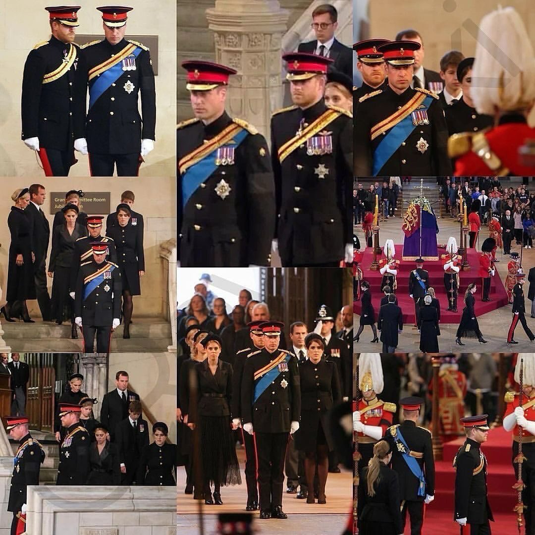RoyalWikipedia's tweet photo. On this day in 2022, Her late Majesty Queen Elizabeth II’s grandchildren made history as they stood vigil over her coffin in Westminster Hall❤️
#PrinceOfWales #DukeOfSussex #PrincessBeatrice #PrincessEugenie #EarlOfWessex #LadyLouise #PeterPhillips #ZaraTindall https://t.co/jdYXG5VKrA