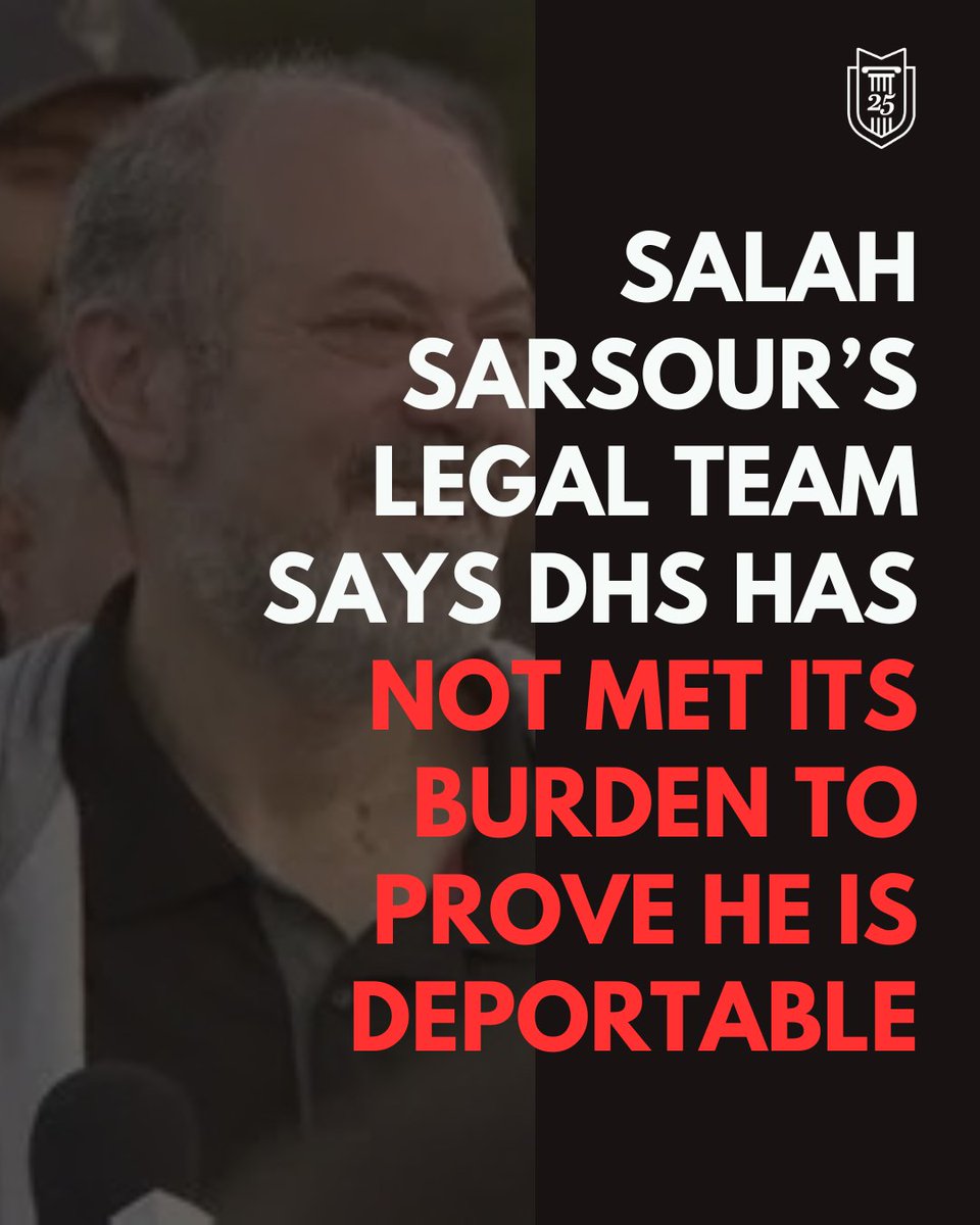 MLFA's tweet photo. Salah Sarsour’s deportation case is in the judge’s hands.​

Sarsour’s team argued that the government hasn't proven there's legal grounds to deport him and challenged its reliance on decades-old allegations.​

MLFA stands with him as the fight continues.

https://t.co/nHFbYjc7mB https://t.co/hy5hsMEDfK