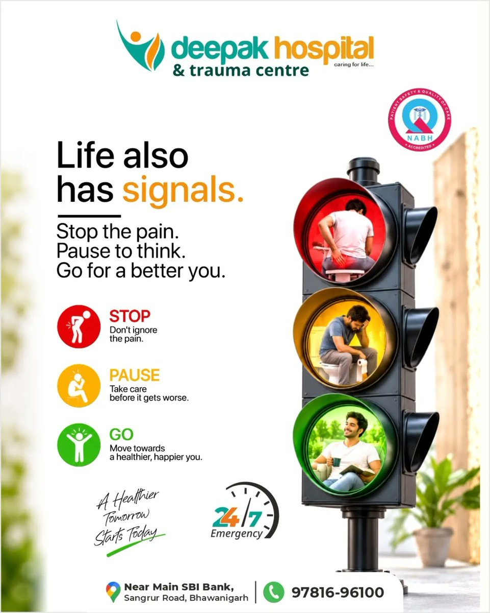 chloethompsoni3's tweet photo. Listen to your body’s signals: stop when there’s pain, pause to heal, and get better. Book your appointment: 97816-96100 
Near Main SBI Bank, Sangrur Road, Bhawanigarh 
Deepak Hospital, Healthcare and Trauma Centre https://t.co/tQNT17Tyjw